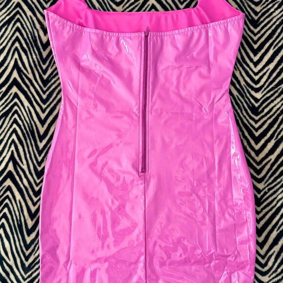 Pink Faux Pink Leather Dress for Bachelorette Party, Dance or Costume Party. - Picture 3 of 13